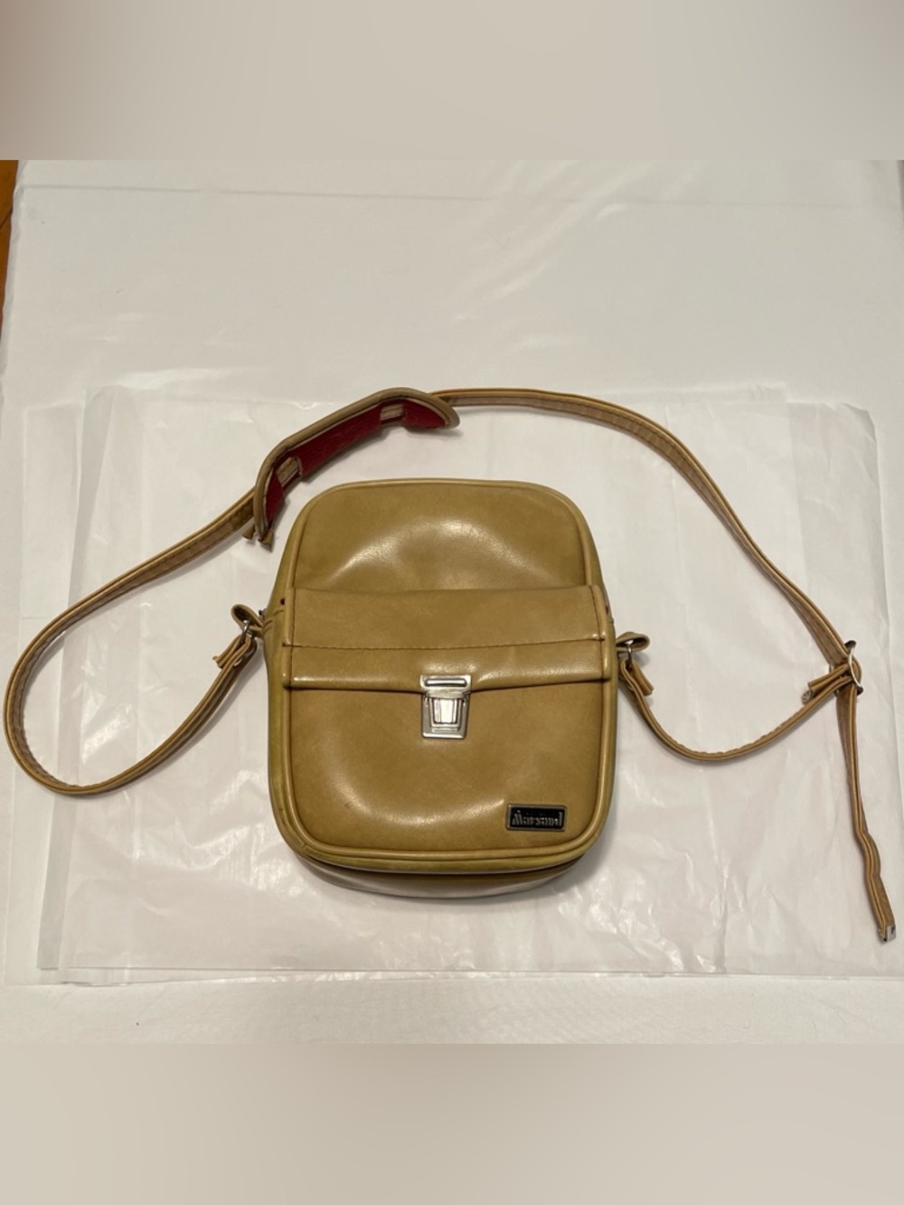 Marsand Camera Bag Tan Faux Leather With Red Lining Padded Crossbody Bag Vintage
